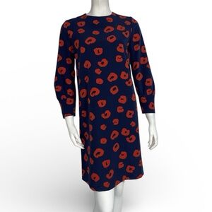 Tara Jarmon Navy Red Leopard Print Shift Dress Size 36